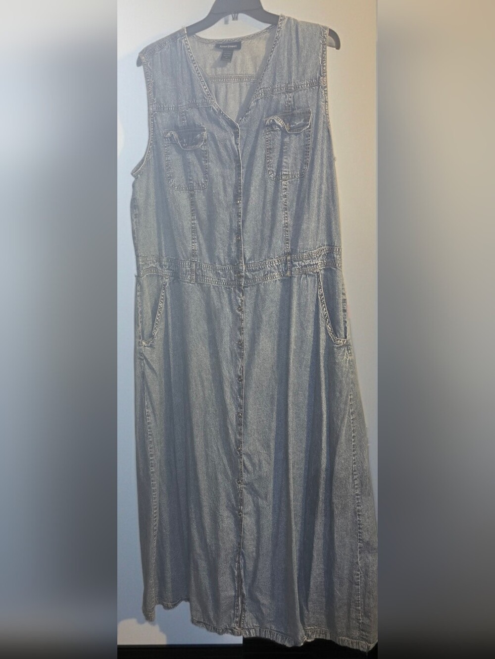 Sleeveless Denim Chambray Maxi Dress in Washed Blue ASHLEY STEWART SIZE 24